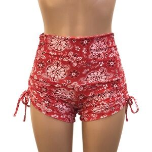 Hot Yoga shorts bight waist side string red bandana SXYfitness Made in USA